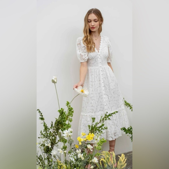 BLU PEPPER Women's Button Down Ivory Lace Midi Dress SIZE SMALL used once only - Picture 2 of 9